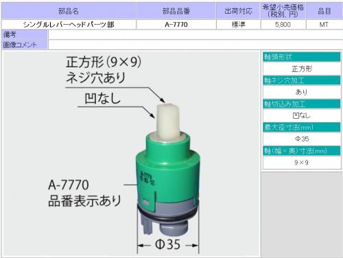 シングルレバー混合水栓ヘッドパーツ